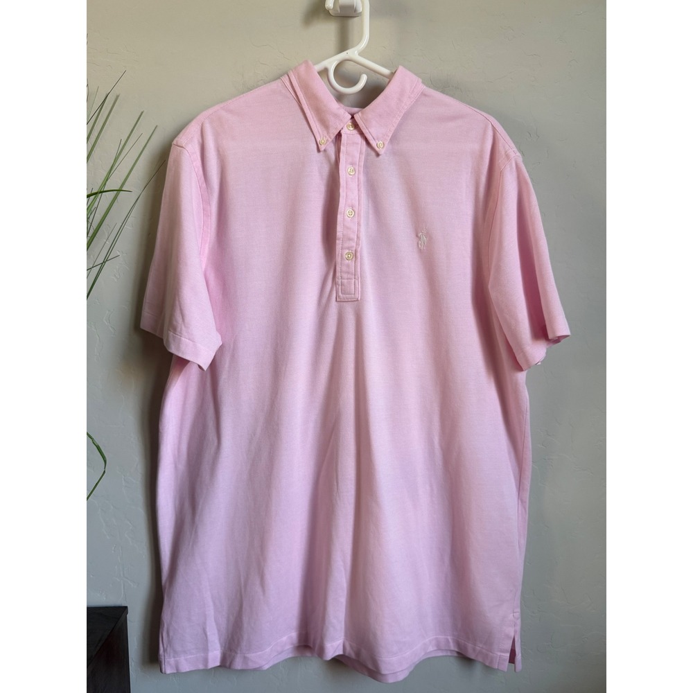 Ralph Lauren Mens Knit Oxford Shirt XL Pink Short Sleeve Button Down Polo NWT